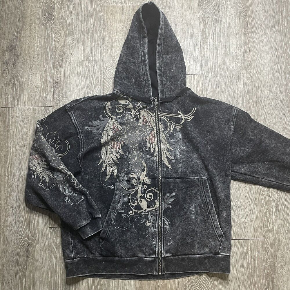 Hot topic Black Y2K Emo Zip up Hoodie Black Size L